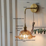 Amber Glass LED Wall Sconce, Brass Finish, Adjustable Wire, Modern Nordic Style