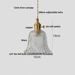 Walnut Wood LED Pendant Light Fixture with Glass Lampshade and Knob Switch