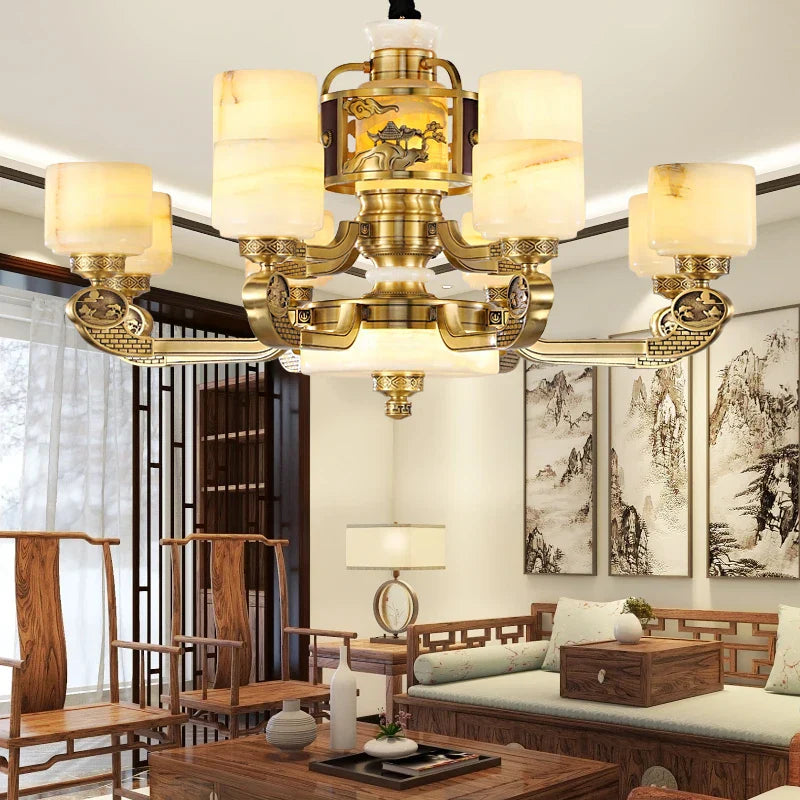 Natural Jade Chandelier - Luxurious Zhongshan Lamps for Dining, Bedroom, and Living Room