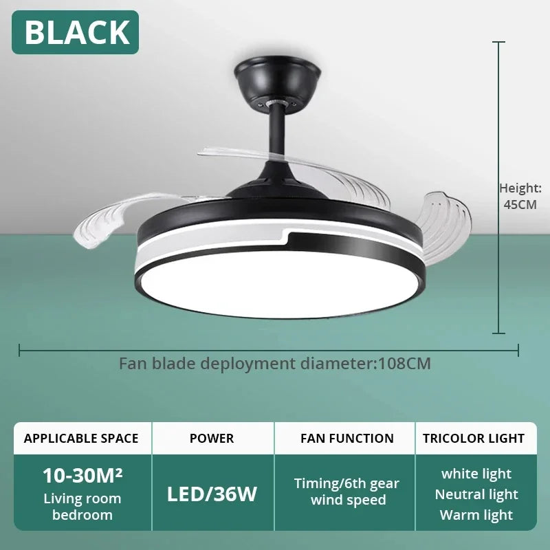 Copper Ceiling Fan with Energy-saving Lighting, Modern Style, 6-speed Variab