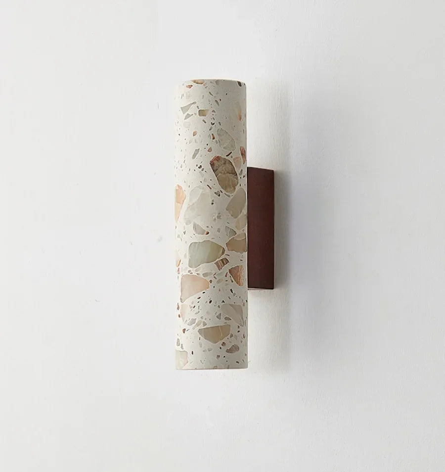 LED Wall Sconce Modern Nordic Wood Canopy Terrazzo Bathroom Mirror Light