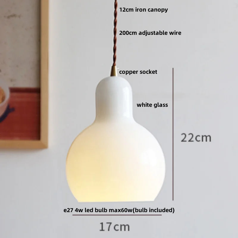 White Glass LED Pendant Lamp Copper Adjustable Hanging Light