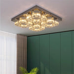 Crystal LED Ceiling Light: Modern Square K9 Chandeliers, Dimmable Stainless Steel Fixture.