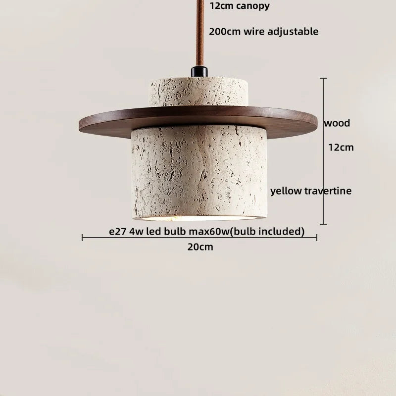 Yellow Travertine Stone Pendant Lamp for Bedroom Balcony Cafe, 2m Wire, Nordic Modern Style