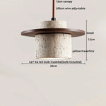 Yellow Travertine Wood Base LED Pendant Lights - Modern Adjustable Hanging Lamp