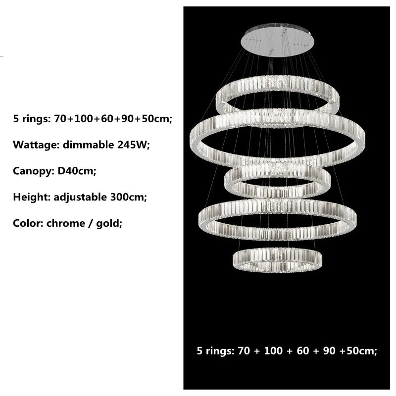 Luxury K9 Crystal Pendant Lights | Dimmable LED Circles Hanging Lamp