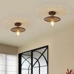 Nordic LED Ceiling Light Amber Glass Wood Brass Flush Mount Lamp