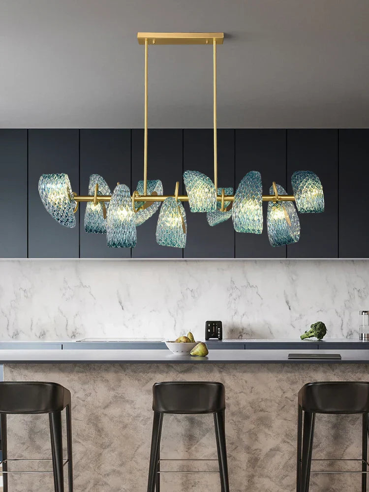 Luxury Glass Decorated Yellow Copper Blue Chandelier