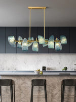 Luxury Glass Decorated Yellow Copper Blue Chandelier