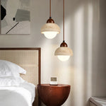 Yellow Travertine LED Pendant Lamp with White Glass Canopy