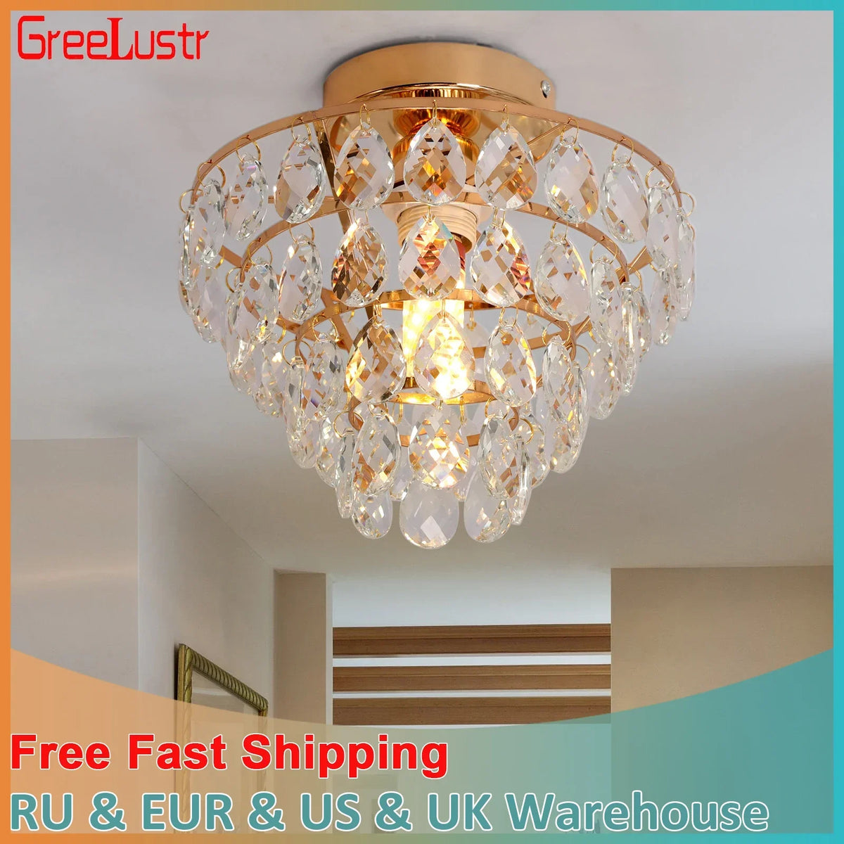 Crystal LED Chandelier Ceiling Lamp for Living Dining Room Decor