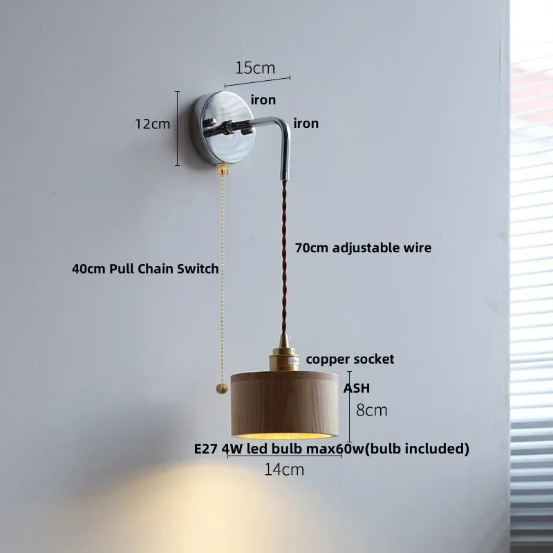 Walnut Ash LED Wall Sconce Adjustable Japanese Style Stair Light Fixtures