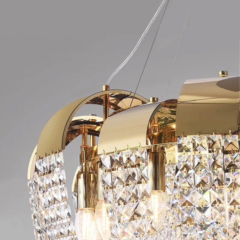 Modern Gold Crystal Chandelier LED Light Fixture Luxury Living Room Decor