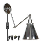 Silver Iron LED Swing Arm Wall Lights, Industrial Style, Plug-In, Stair & Bedside Lamp