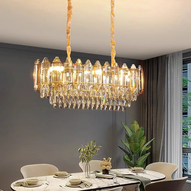 Gold Amber Crystal Chandelier Lights Modern Room Decor Hanging Lamp
