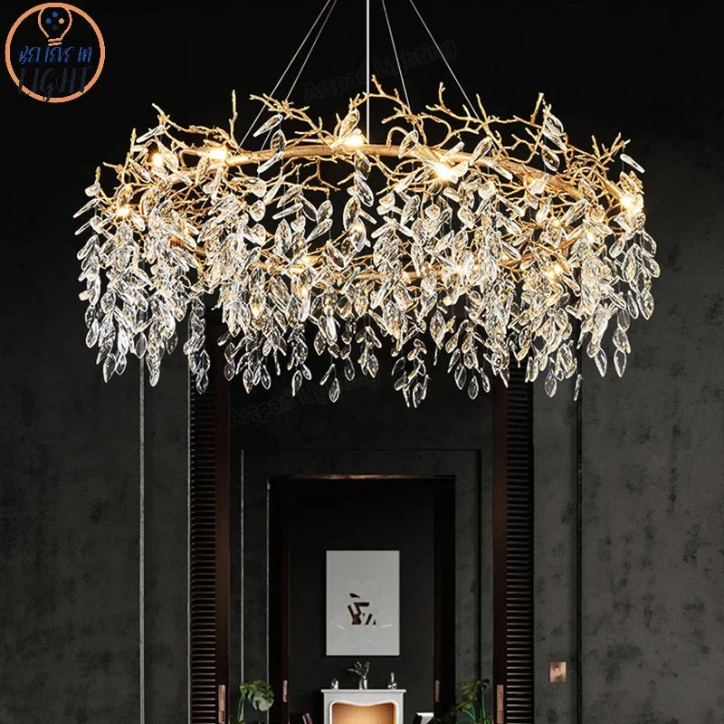 Luxury Crystal Chandeliers: Modern Metal Hanging Lamp for Dining Living Room Hotel Hall