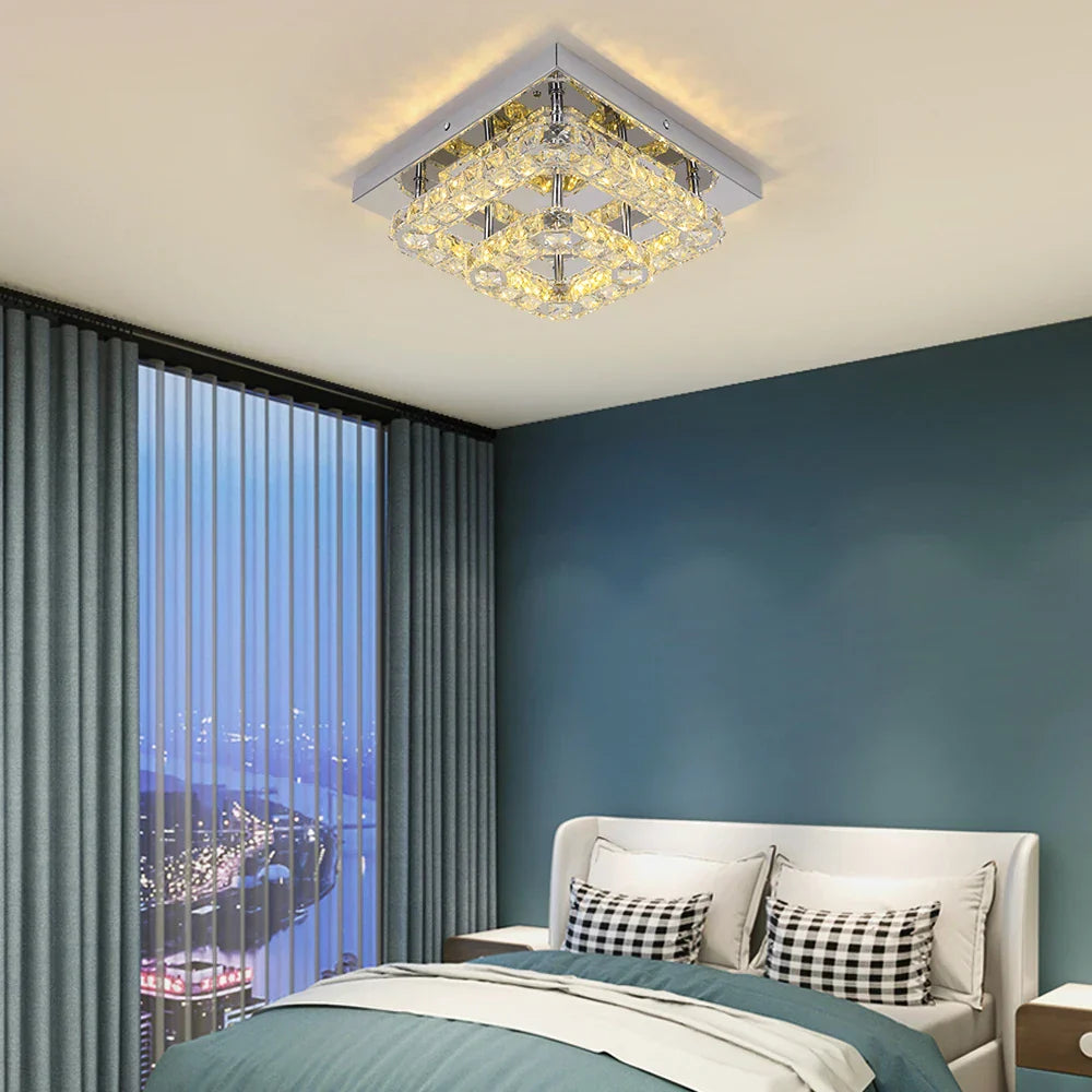 Crystal LED Square Chandelier Ceiling Lamp for Bedroom Living Room Home Decor