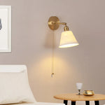 Copper LED Wall Light Pull Chain Switch Modern Ceramic Bedside Lamp