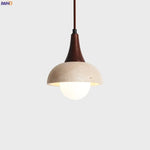Stone LED Pendant Lamp: Yellow Travertine Mid Century Modern Hanging Lighting
