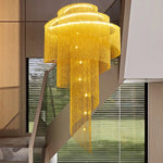 Gold Tassel LED Chandelier for High Ceilings - Elegant Home Decor Lighting