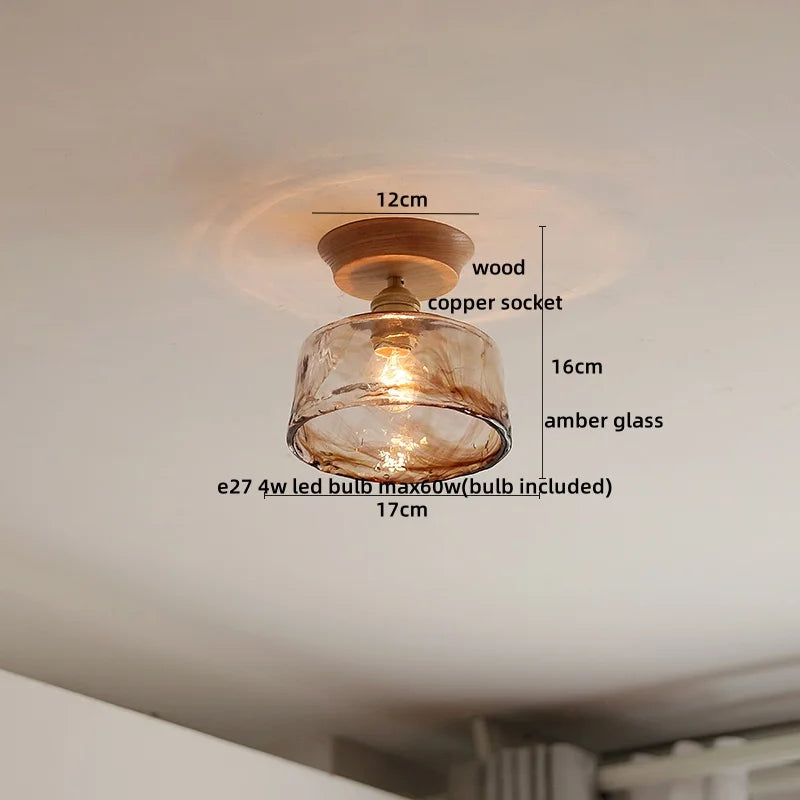 Wood Glass LED Ceiling Lamp Modern Plafondlamp for Home Restaurant Living Room