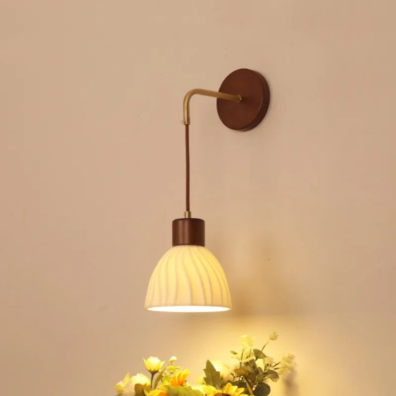 Adjustable LED Wall Light Fixture with Ceramic Wood Base for Home Decor