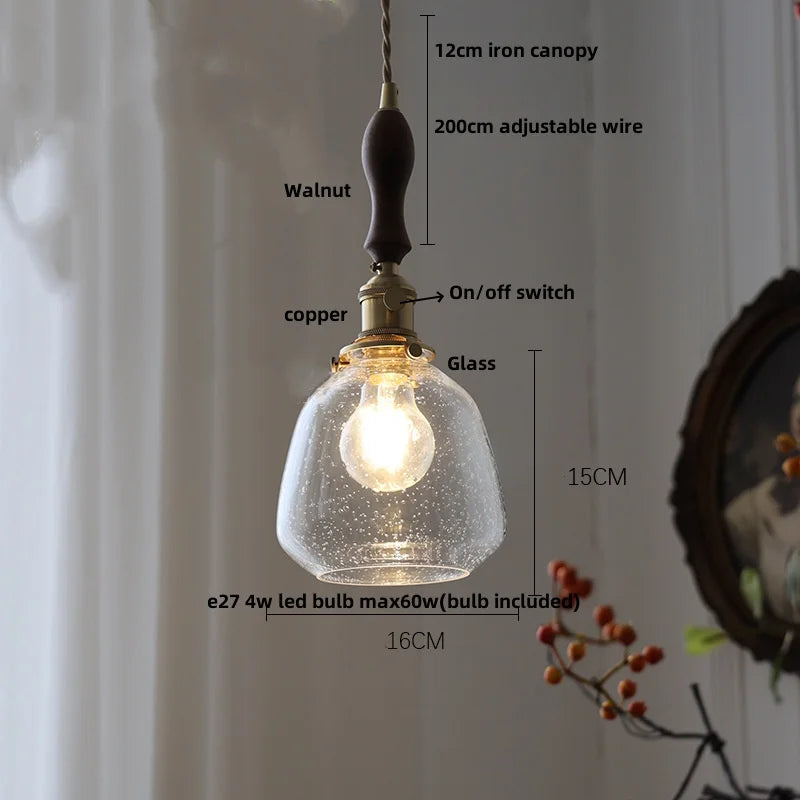 White Globe Glass LED Pendant Light Fixture with Walnut Wood, Adjustable, Nordic Modern Style