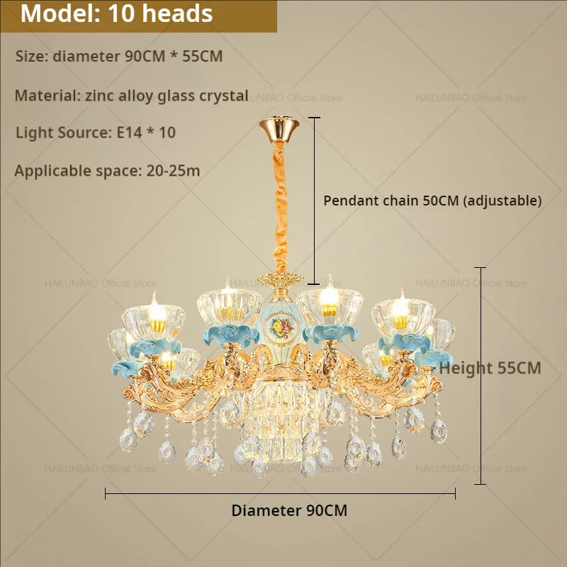 Crystal Chandelier: Chinese Ceramic Living Room Luxe Lighting