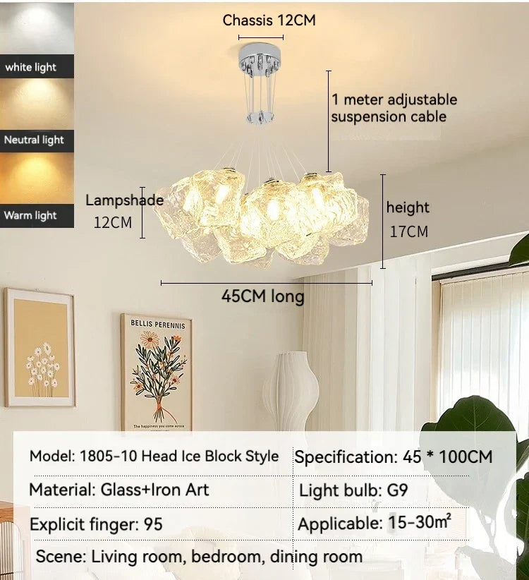 Iced Crystal Chandeliers: Nordic Milan LED Hanging Lights for Living Room
