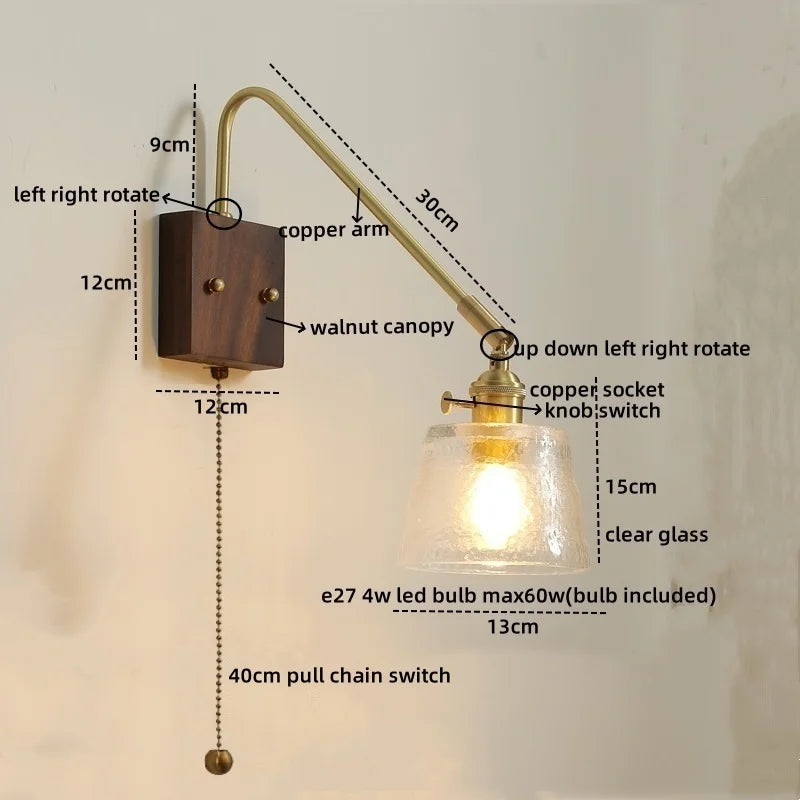 Walnut Copper LED Wall Lights Modern Bedside Lamp Applique Da Parete