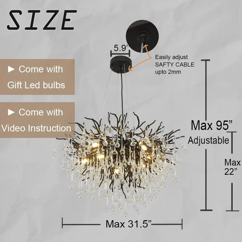 Crystal Chandelier: Black/Gold/Chrome Ceiling Lamp for Living Room & Dining Table