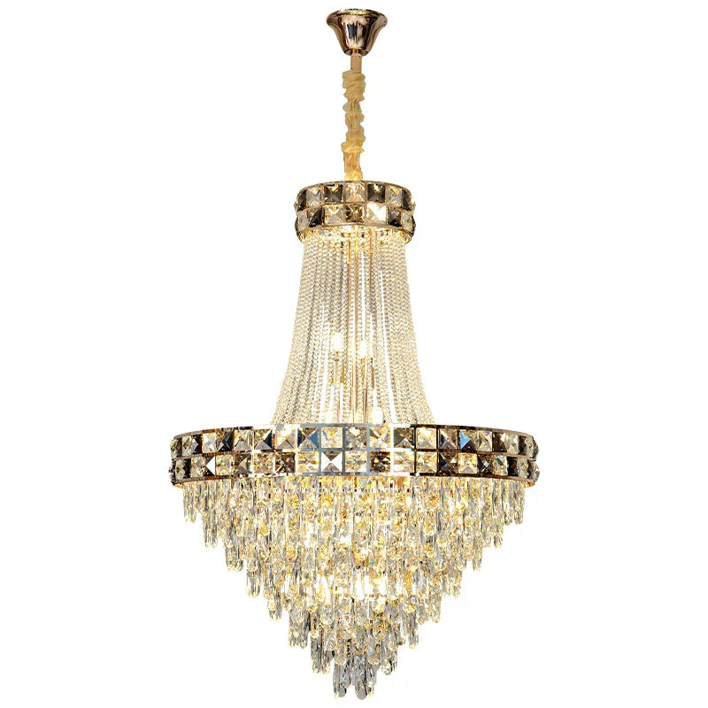 Crystal Chandelier: Smart Dimming Duplex Villa Pendant for Luxe Living Rooms