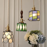 LED Glass & Wood Pendant Lamp Vintage Copper Hanging Lights