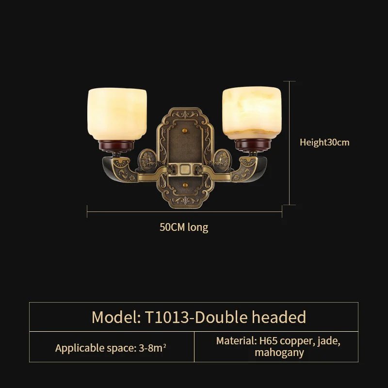 Natural Jade Copper Chandelier Modern Duplex Building Zhongshan Lamps