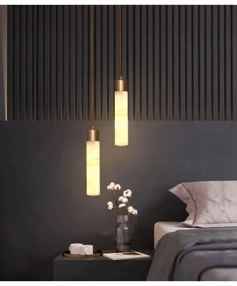 Copper LED Pendant Light: Modern Marble Single Head for Bedroom, Restaurant, and Corridor
