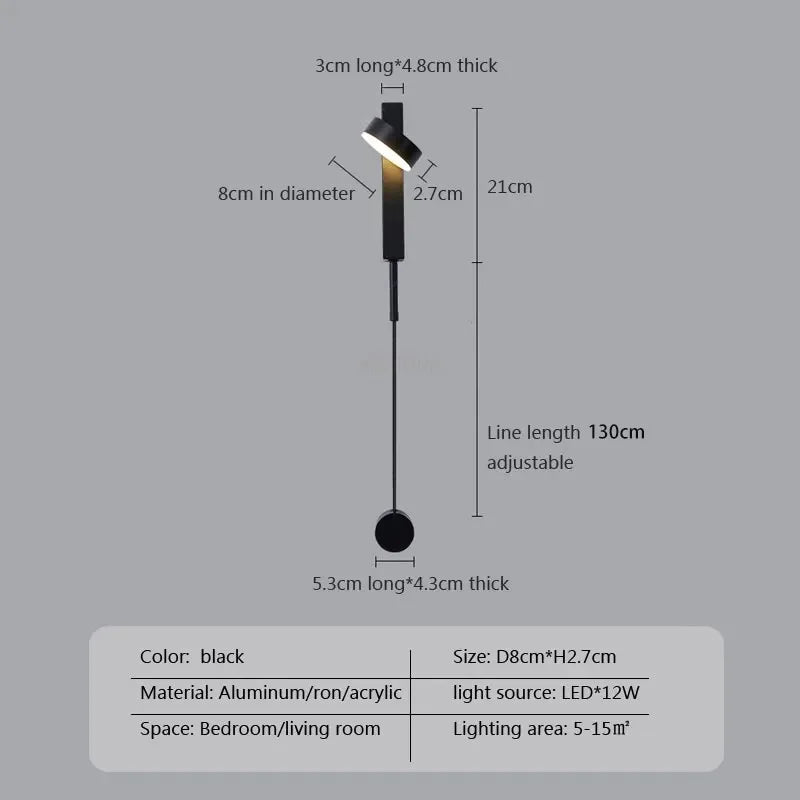 Adjustable LED Wall Lamp Rotation Dimming Switch Indoor Sconce Lighting