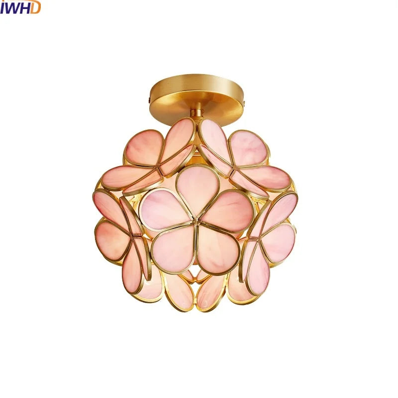 Nordic Flower Ball LED Ceiling Lights Copper Glass Chandelier