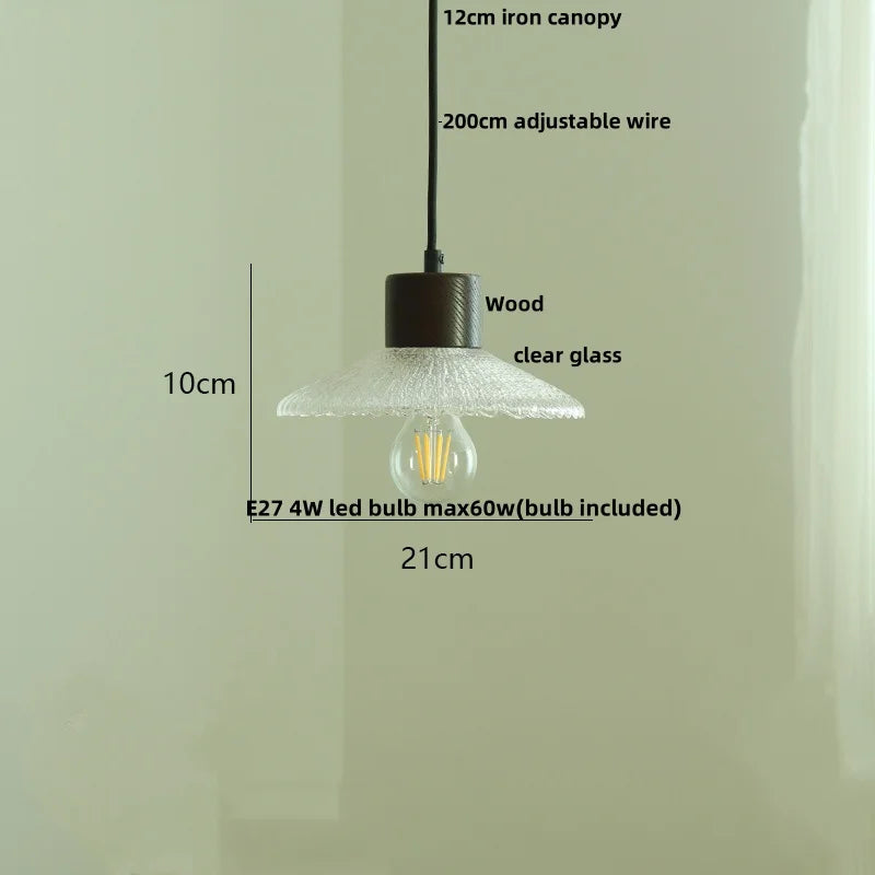 Wood Glass LED Pendant Lights Adjustable Modern Hanging Lamp