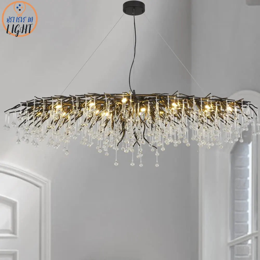 Crystal Chandelier: Black/Gold/Chrome Ceiling Lamp for Living Room & Dining Table