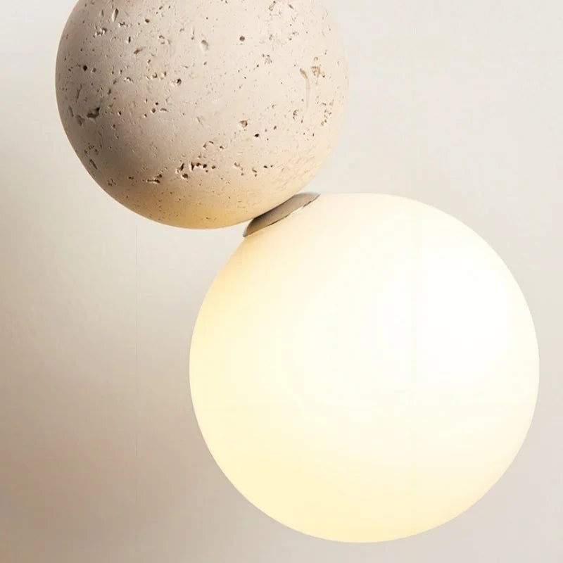 Afralia™ Yellow Travertine Wood Stone LED Pendant Light Fixture Nordic Modern Hanging Lamp