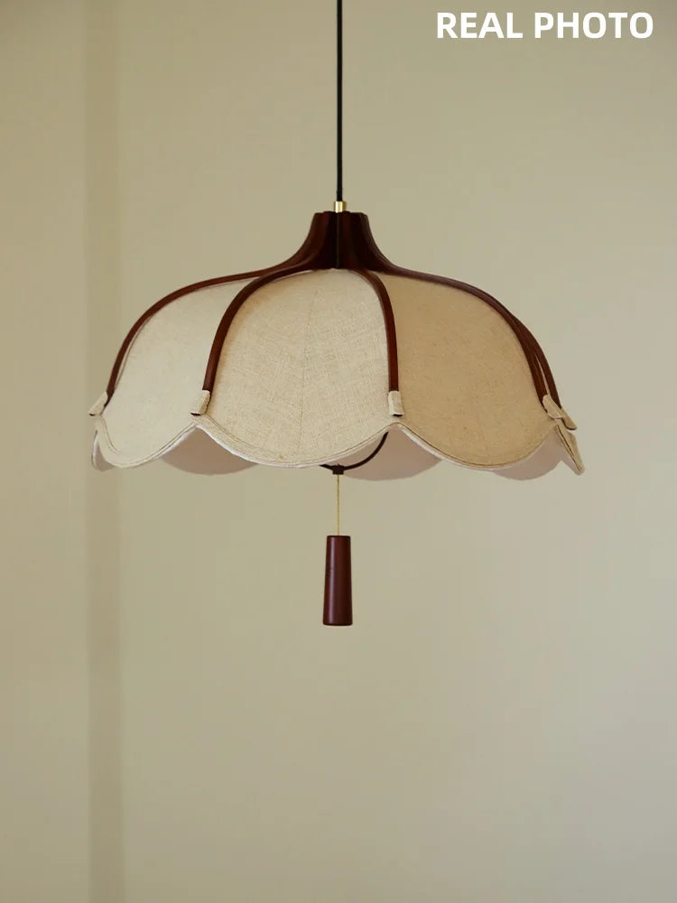 Wood E27 LED Fabric Pendant Chandelier for Dining & Bedroom Lighting
