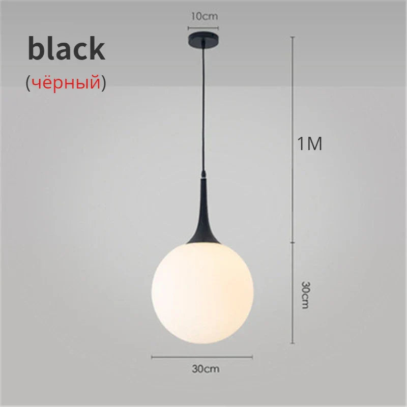 Glass Ball LED Pendant Lights for Modern Living Room, Black/White Horn Fixtures