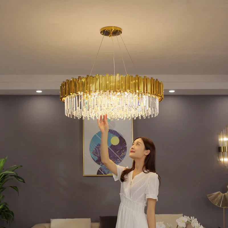 Gold Black Crystal Chandeliers LED Ceiling Light for Luxe Living & Hospitality