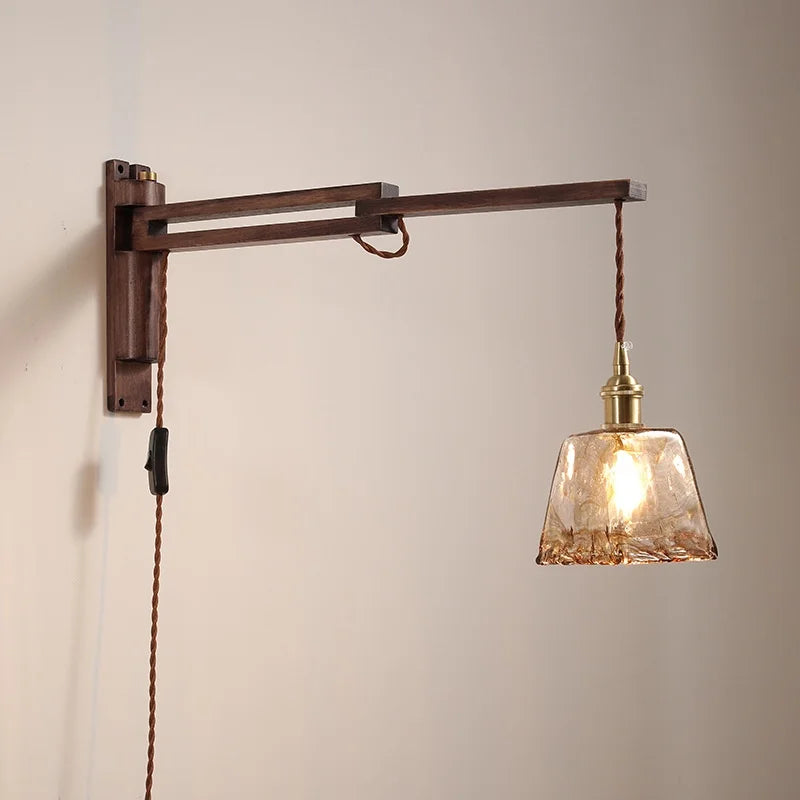 Modern LED Wall Lamp Wood Glass Nordic Bathroom Bedroom Living Room Light