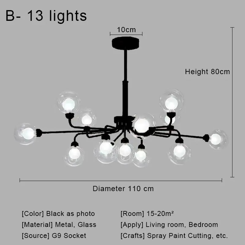Glass Ball Pendant Chandelier for Living Room Bedroom Dining Room