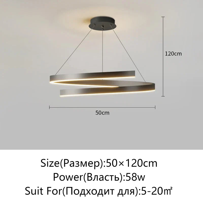 Black/White Spiral Chandelier for Living Dining Kitchen. Trendy Round Indoor Lighting Fixture.