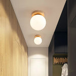 Glass Ball LED Ceiling Lamp on Wooden Pedestal
