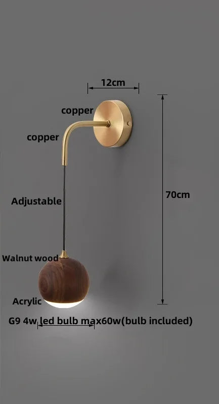 LED Walnut Wood Wall Light Sconce with Adjustable Acrylic Lamparas