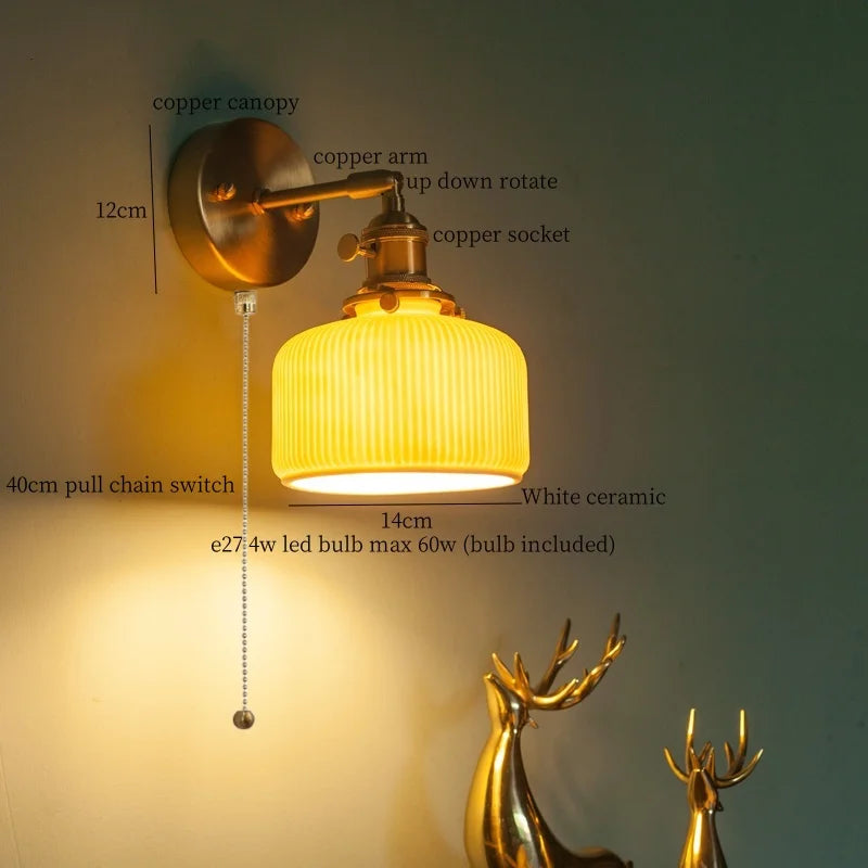 Afralia™ Brass Ceramic LED Wall Light | Nordic Modern Bedside Lamp for Bedroom, Bathroom, and Sofa