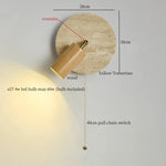 White Glass LED Wall Lamps Pull Chain Yellow Travertine Modern Bathroom Light